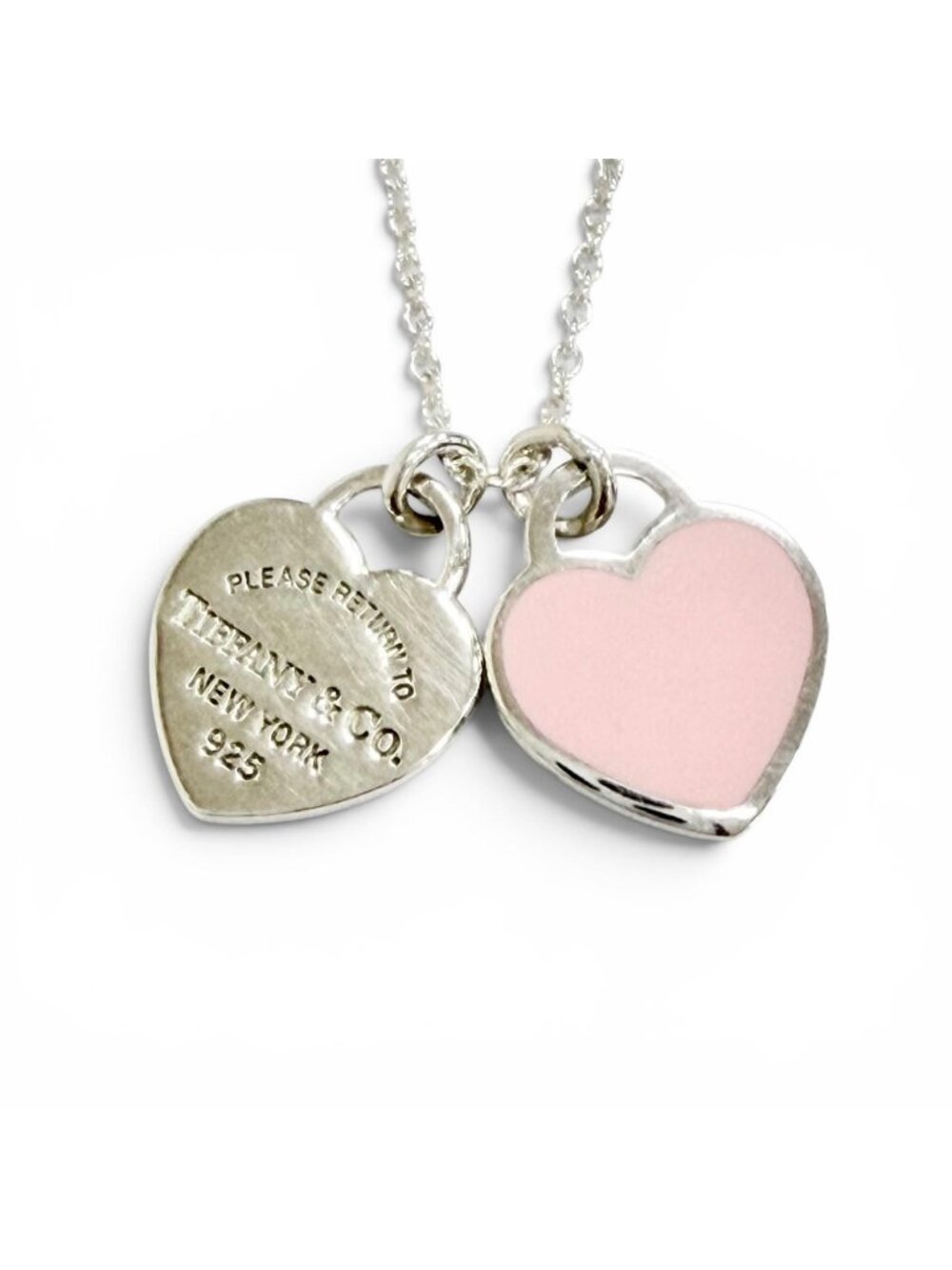 Tiffany & Co Return to Tiffany Pink Double Heart Tag Pendant 925 Necklace Silver